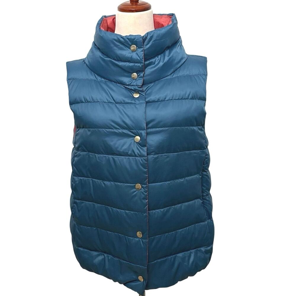 Carve Designs 90/10 Goose Down Puffer Vest Blue Pink Snap Front women’s M